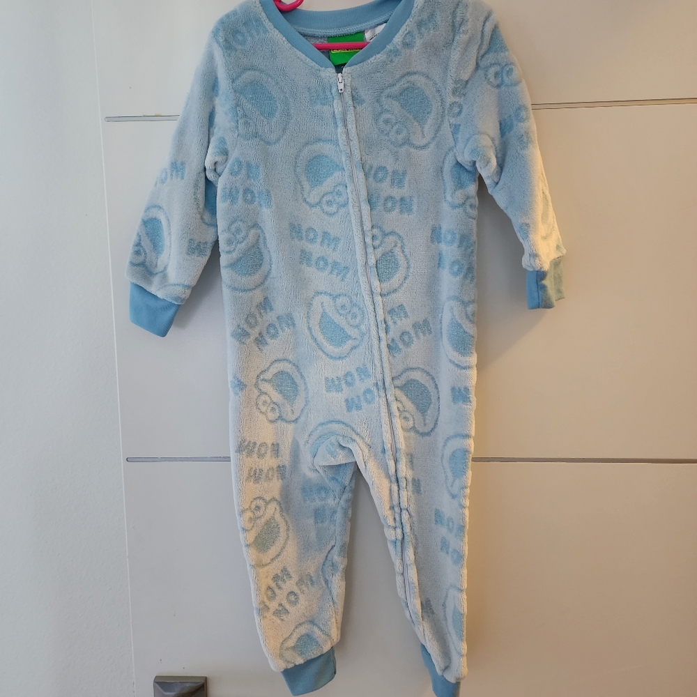 Sesame Street Cookie Monster Soft Blue Sleeper Pajamas Baby Toddler Size 3T